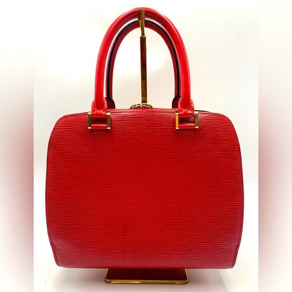 Auth Louis Vuitton Vtg Castilian Red Epi Leather Pont Neuf PM Handbag Tote Purse - Picture 6 of 16